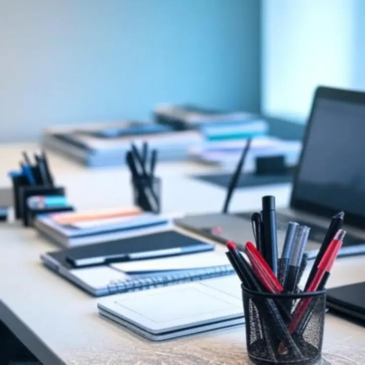 Promotie en zakelijke aanbiedingen voor kantoorbenodigdheden in een webshopbanner.