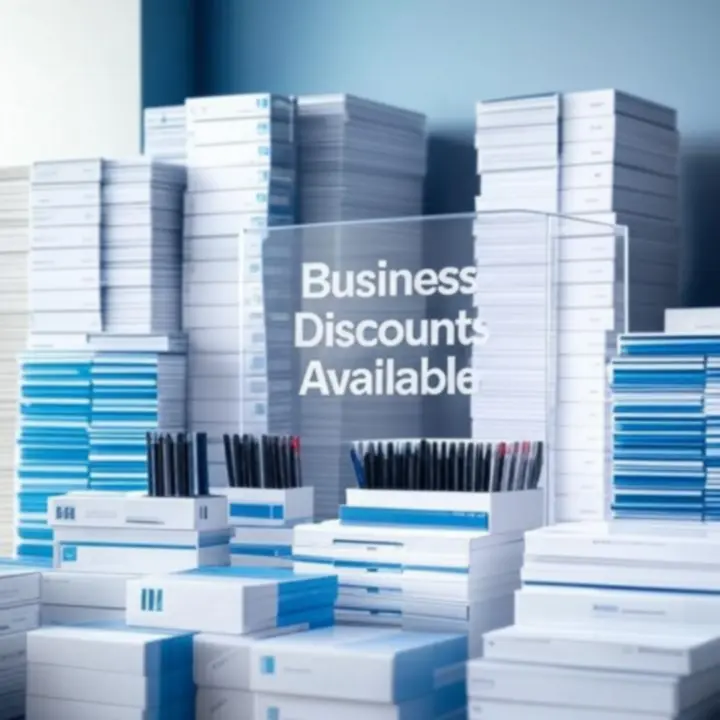 Visuele banner die bulkbestellingen en kortingsaanbiedingen voor stationery benadrukt
