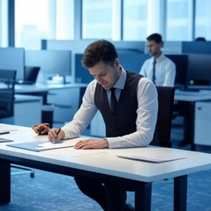 Modern, licht kantoor waarin kantoorartikelen actief worden gebruikt