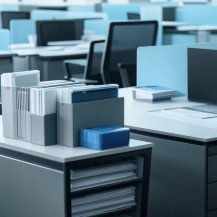 Inspirerende kantooromgeving met moderne werkplekken en kantoorartikelen.