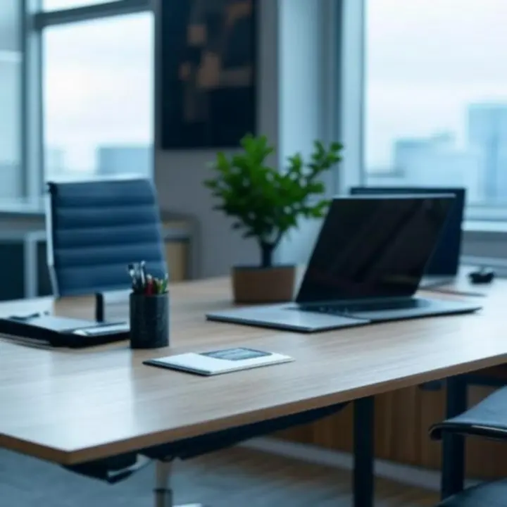 Modern kantoor met georganiseerde werkplekken en kantoorartikelen